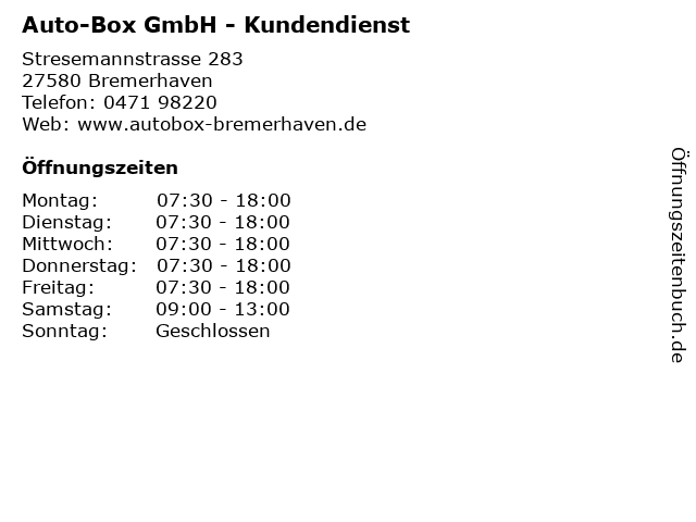 Auto-Box GmbH - Kundendienst in Bremerhaven: Adresse und Öffnungszeiten
