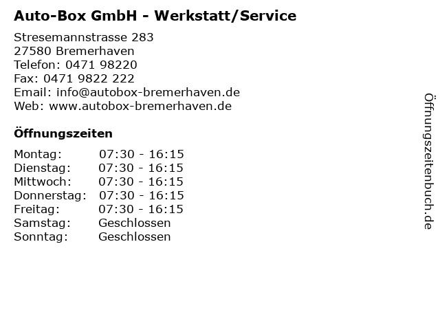 Auto-Box GmbH - Werkstatt/Service in Bremerhaven: Adresse und Öffnungszeiten