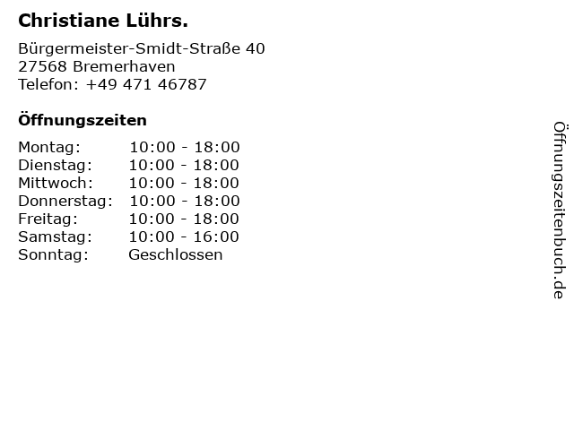 Christiane Lührs. in Bremerhaven: Adresse und Öffnungszeiten