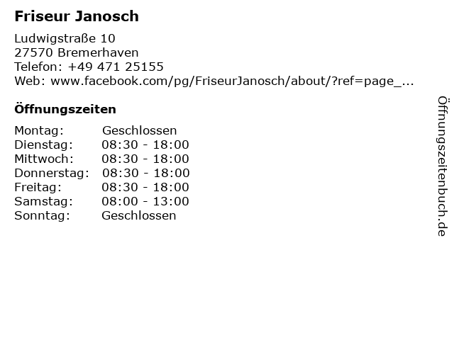 Friseur Janosch in Bremerhaven: Adresse und Öffnungszeiten