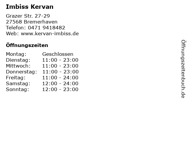 Imbiss Kervan in Bremerhaven: Adresse und Öffnungszeiten