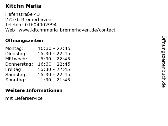 Kitchn Mafia in Bremerhaven: Adresse und Öffnungszeiten