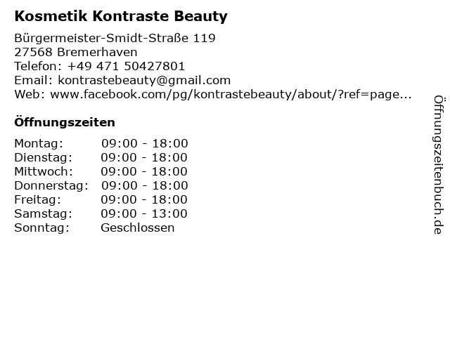 Kosmetik Kontraste Beauty in Bremerhaven: Adresse und Öffnungszeiten