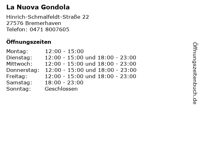 La Nuova Gondola in Bremerhaven: Adresse und Öffnungszeiten