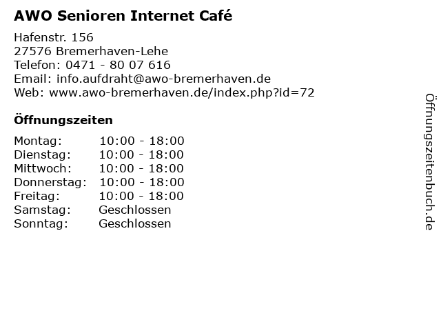 AWO Senioren Internet Café in Bremerhaven-Lehe: Adresse und Öffnungszeiten