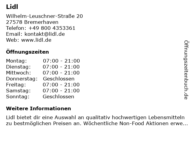 Lidl in Bremerhaven: Adresse und Öffnungszeiten