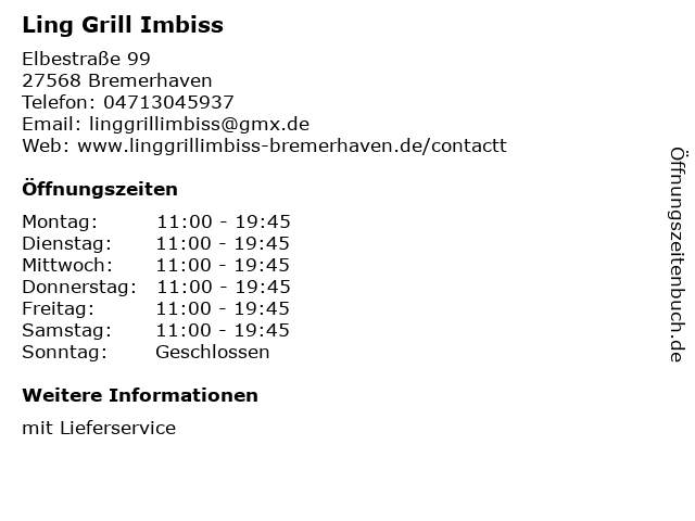Ling Grill Imbiss in Bremerhaven: Adresse und Öffnungszeiten