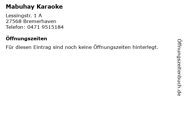 Mabuhay Karaoke in Bremerhaven: Adresse und Öffnungszeiten