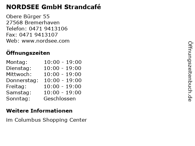 NORDSEE GmbH Strandcafé in Bremerhaven: Adresse und Öffnungszeiten