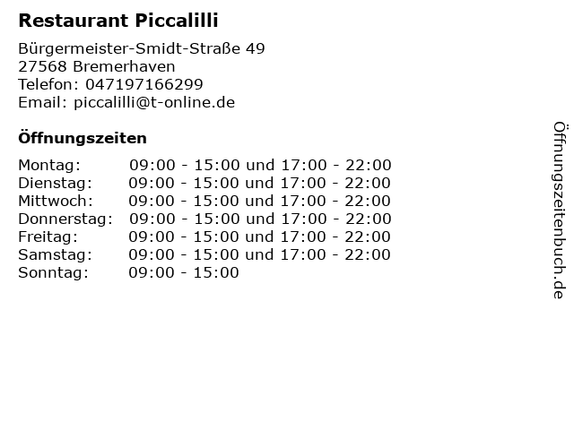 Restaurant Piccalilli in Bremerhaven: Adresse und Öffnungszeiten