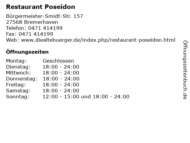 Restaurant Poseidon in Bremerhaven: Adresse und Öffnungszeiten