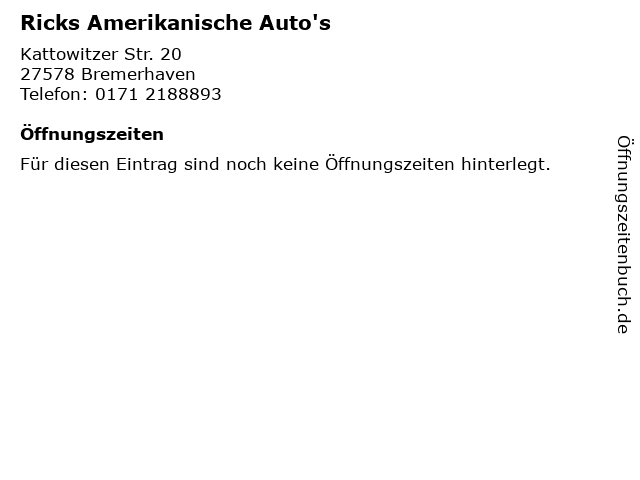 Ricks Amerikanische Auto's in Bremerhaven: Adresse und Öffnungszeiten