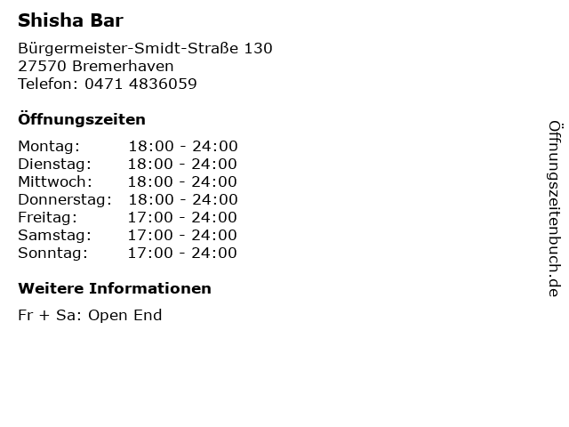 Shisha Bar in Bremerhaven: Adresse und Öffnungszeiten