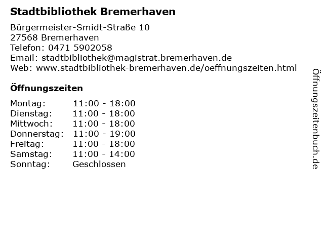 Stadtbibliothek Bremerhaven in Bremerhaven: Adresse und Öffnungszeiten