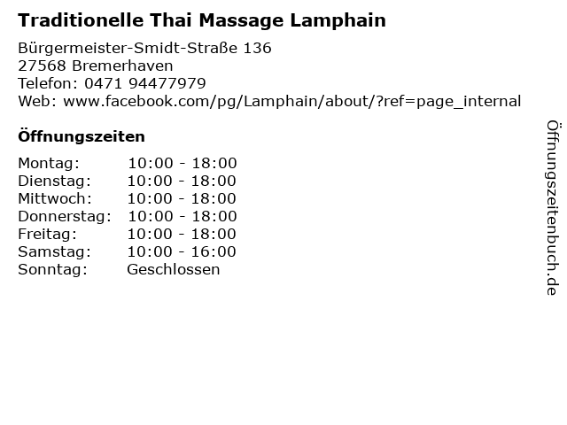 Traditionelle Thai Massage Lamphain in Bremerhaven: Adresse und Öffnungszeiten