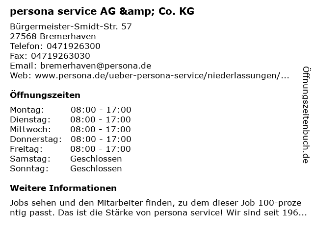 persona service AG & Co. KG in Bremerhaven: Adresse und Öffnungszeiten