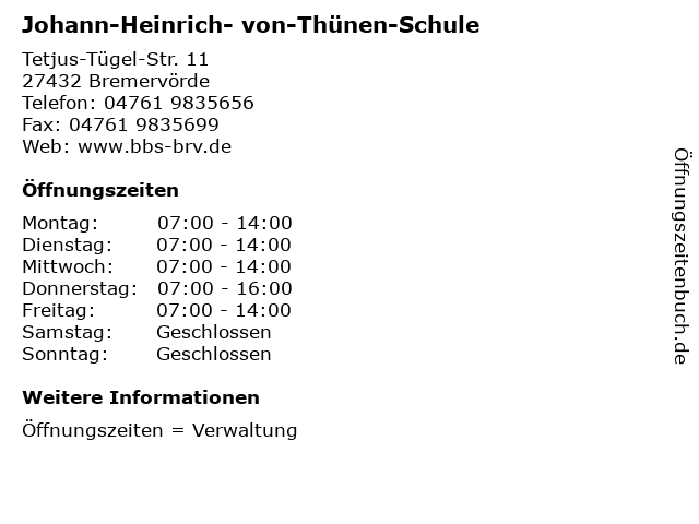 Johann-Heinrich- von-Thünen-Schule in Bremervörde: Adresse und Öffnungszeiten
