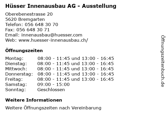 Hüsser Innenausbau AG - Ausstellung in Bremgarten: Adresse und Öffnungszeiten