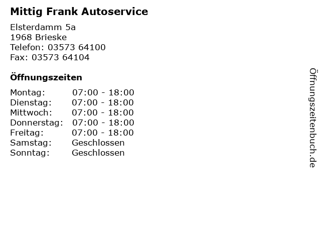 Mittig Frank Autoservice in Brieske: Adresse und Öffnungszeiten