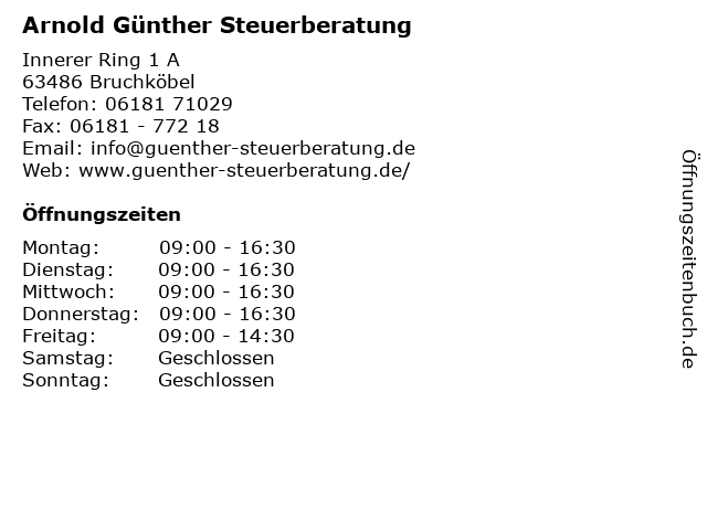 Arnold Günther Steuerberatung in Bruchköbel: Adresse und Öffnungszeiten