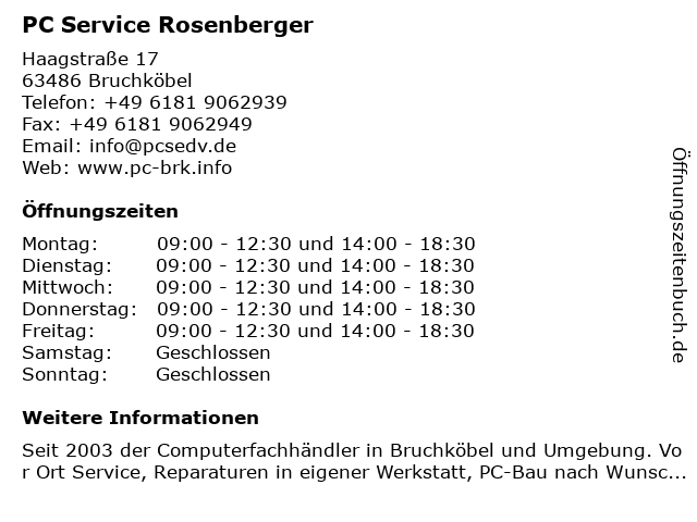 PC Service Rosenberger in Bruchköbel: Adresse und Öffnungszeiten