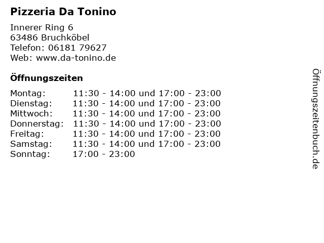 Pizzeria Da Tonino in Bruchköbel: Adresse und Öffnungszeiten