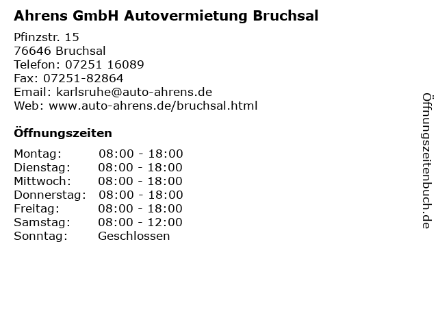 Ahrens GmbH Autovermietung Bruchsal in Bruchsal: Adresse und Öffnungszeiten