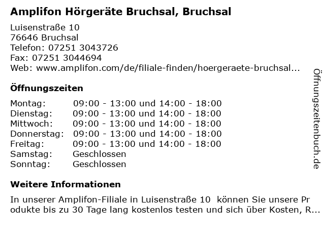 Amplifon Hörgeräte Bruchsal in Bruchsal: Adresse und Öffnungszeiten