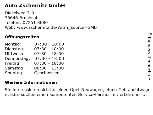 Auto Zschernitz GmbH in Bruchsal: Adresse und Öffnungszeiten