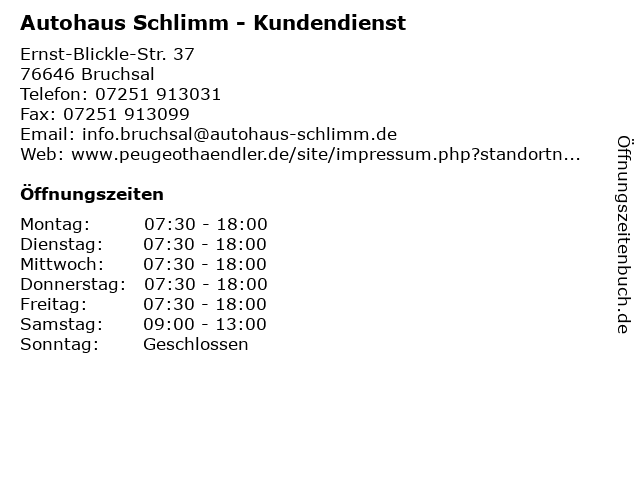 Autohaus Schlimm - Kundendienst in Bruchsal: Adresse und Öffnungszeiten