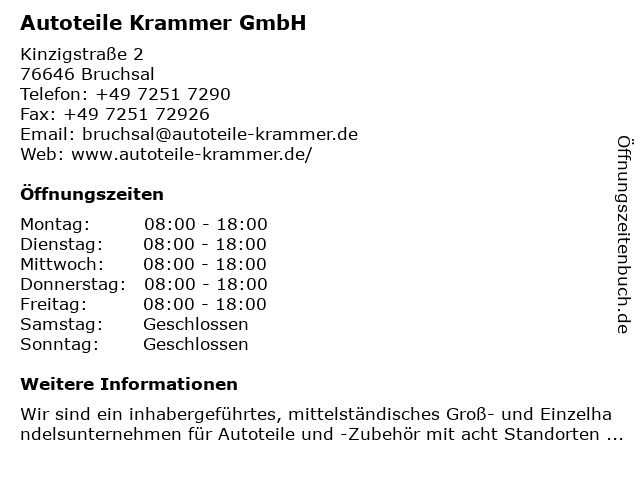Autoteile Krammer GmbH in Bruchsal: Adresse und Öffnungszeiten