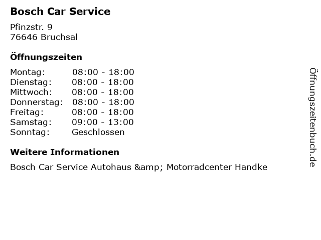 Bosch Car Service in Bruchsal: Adresse und Öffnungszeiten