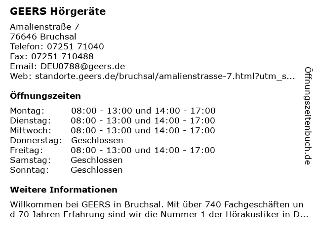 GEERS Hörgeräte in Bruchsal: Adresse und Öffnungszeiten