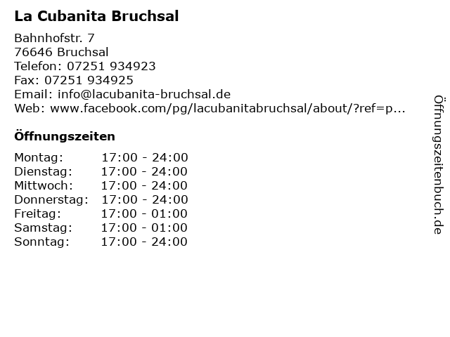 La Cubanita Bruchsal in Bruchsal: Adresse und Öffnungszeiten