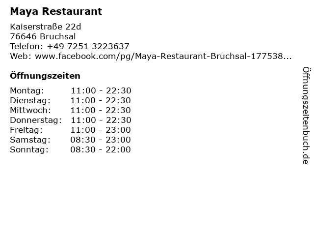 Maya Restaurant in Bruchsal: Adresse und Öffnungszeiten