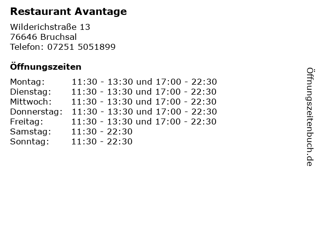 Restaurant Avantage in Bruchsal: Adresse und Öffnungszeiten