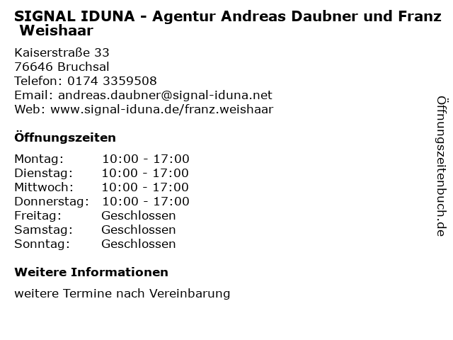 SIGNAL IDUNA - Agentur Andreas Daubner und Franz Weishaar in Bruchsal: Adresse und Öffnungszeiten