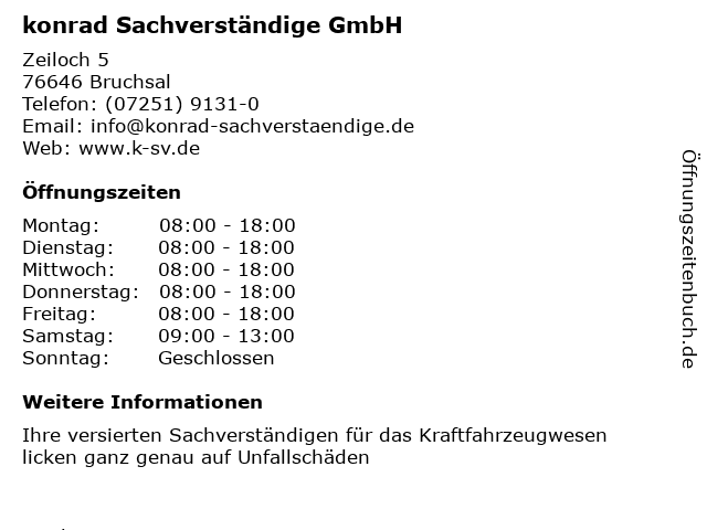 konrad Sachverständige GmbH in Bruchsal: Adresse und Öffnungszeiten