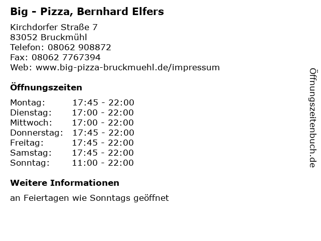 Big - Pizza, Bernhard Elfers in Bruckmühl: Adresse und Öffnungszeiten