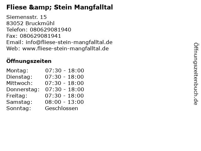 Fliese & Stein Mangfalltal in Bruckmühl: Adresse und Öffnungszeiten