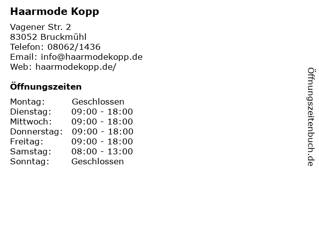Haarmode Kopp in Bruckmühl: Adresse und Öffnungszeiten