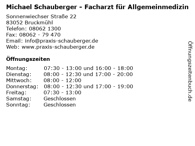 Michael Schauberger - Facharzt für Allgemeinmedizin in Bruckmühl: Adresse und Öffnungszeiten