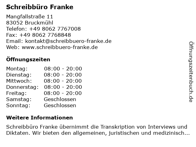 Schreibbüro Franke in Bruckmühl: Adresse und Öffnungszeiten