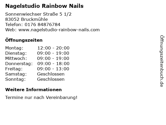 Nagelstudio Rainbow Nails in Bruckmühle: Adresse und Öffnungszeiten