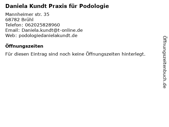 Daniela Kundt Praxis für Podologie in Brühl: Adresse und Öffnungszeiten