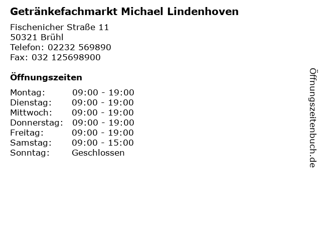 Getränkefachmarkt Michael Lindenhoven in Brühl: Adresse und Öffnungszeiten