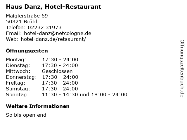 ᐅ Offnungszeiten Haus Danz Hotel Restaurant Maiglerstrasse 69