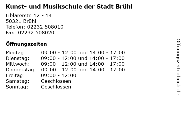 Kunst- und Musikschule der Stadt Brühl in Brühl: Adresse und Öffnungszeiten
