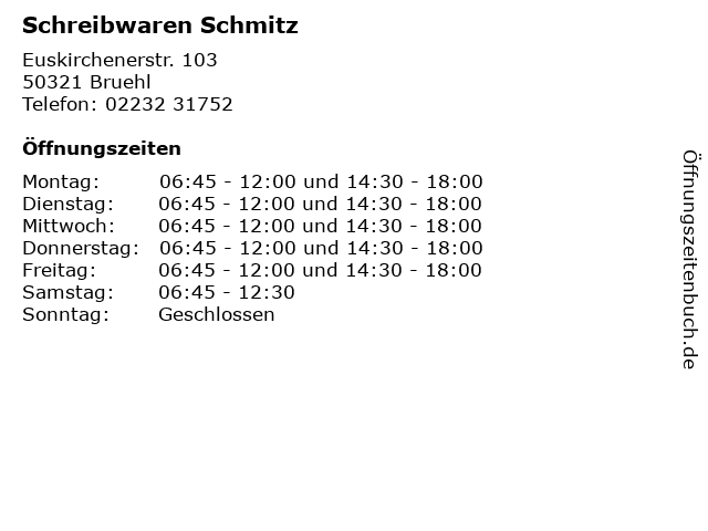 Schreibwaren Schmitz in Bruehl: Adresse und Öffnungszeiten
