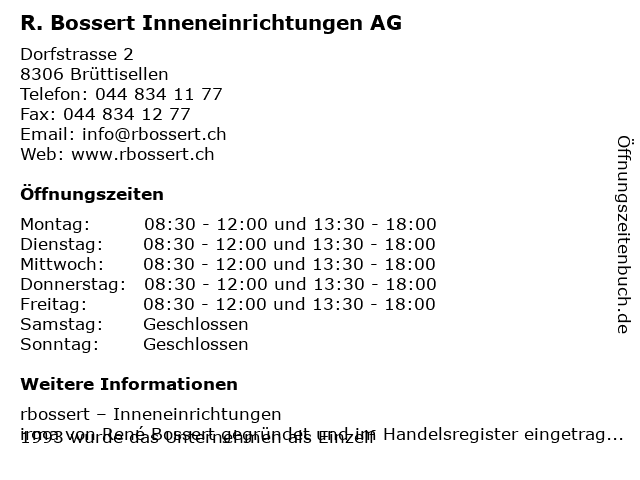 R. Bossert Inneneinrichtungen AG in Brüttisellen: Adresse und Öffnungszeiten